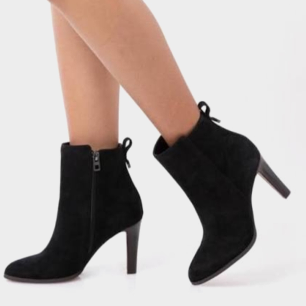 Classic Black Suede Ankle Booties with Side Zip